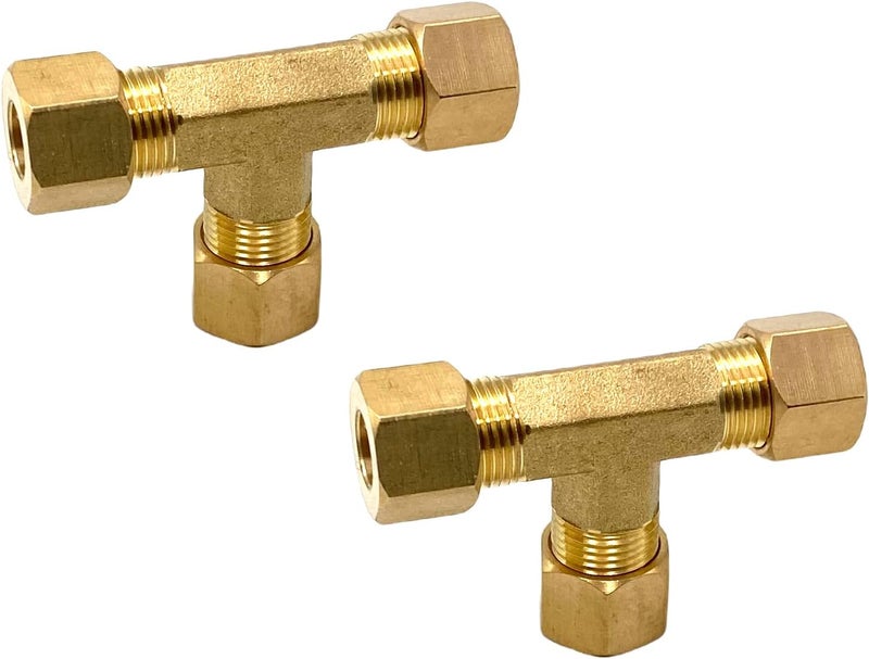 Bumugufu 2 Pcs Brass Compression Union Tee Tube Fittings, 5/16" x 5/16" x 5/16" Compression Tee for Gas Line, Oil Pressure Gauges and Air Compressor - Image 4